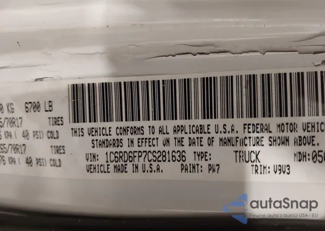 2012 Ram 1500 St z USA, uszkodzony, nr VIN 1C6RD6FP7CS281636
